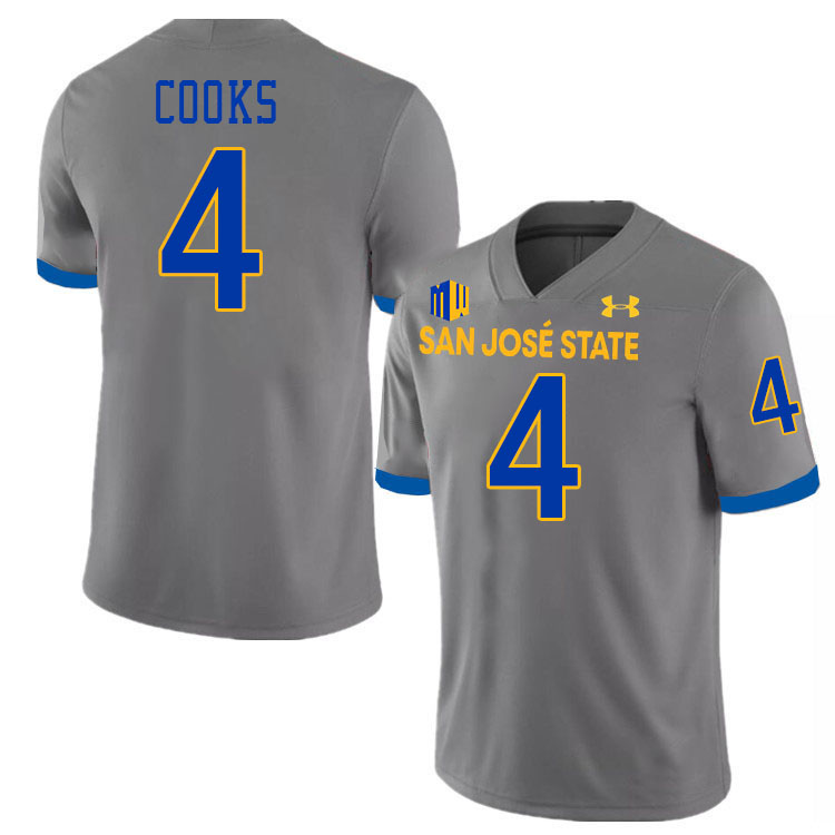 San Jose State Spartans #4 Elijah Cooks College Football Jerseys,Uniforms-Grey